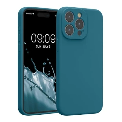 Afbeelding van kwmobile telefoonhoesje geschikt voor Apple iPhone 15 Pro Max TPU backcover met siliconen coating Smartphone case in mat petrol