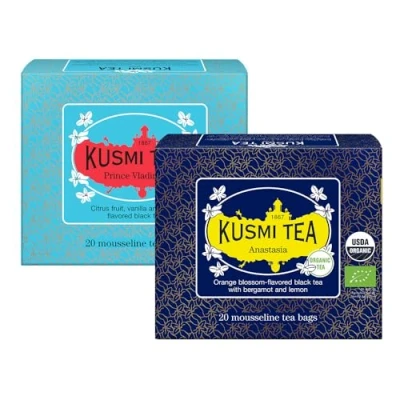 Afbeelding van Kusmi Tea Anastasia &amp; Prince Vladimir Bio Biologische zwarte thee Set van 2 blikjes x 20 theezakjes ca. 40 kopjes