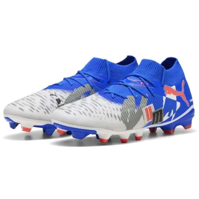 Afbeelding van Puma Future 8 Match Forever Voetbalschoenen met kunststof noppen, Heren, Maat: 42, White/ blue/gray/black/glowing red Imitatieleer/ textiel