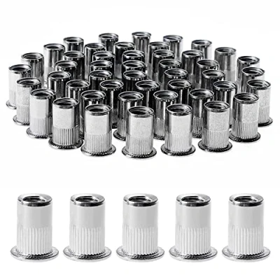 Afbeelding van Gueenky 100 stuks klinknagelmoeren met platte kop, M8 klinkmoeren van roestvrij staal, assortiment schroefdraadinzetstukken voor mentale kunststof (14 mm x 18 mm)