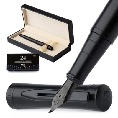 Afbeelding van Wordsworth &amp; Black Vulpenset, gebogen punt, bevat 24 inktpatronen, inktnavulconverter en geschenkdoos, kalligrafie, perfect voor dames heren
