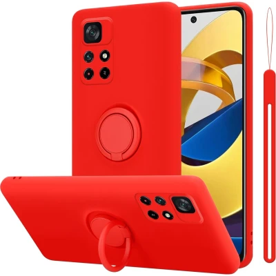 Afbeelding van Cadorabo Hoesje geschikt voor Xiaomi POCO M4 PRO 5G in LIQUID ROOD Beschermhoes van flexibel TPU silicone Case Cover met ring