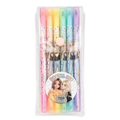 Afbeelding van Depesche 13385 TOPModel set van 6 pastelkleurige viltstiften in etui, dubbele met breedte en een dunne kant