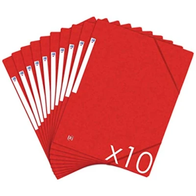 Image de Oxford Topfile+ Lot de 10 Chemises Cartonnées 3 Rabats Format A4 fermeture Elastiques Pochettes Couleur Rouge