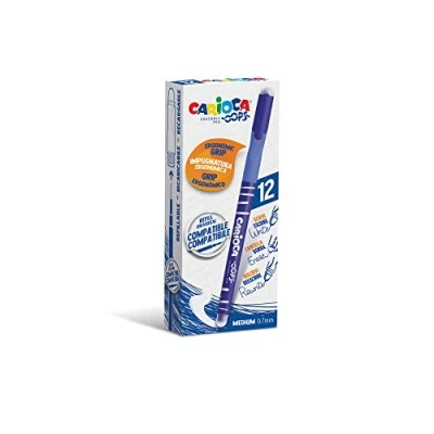 Image de CARIOCA Oops Lot de 12 stylos effaçables rechargeables pour l&#039;école et le bureau avec capuche, double caoutchouc poignée ergonomique, bleus,