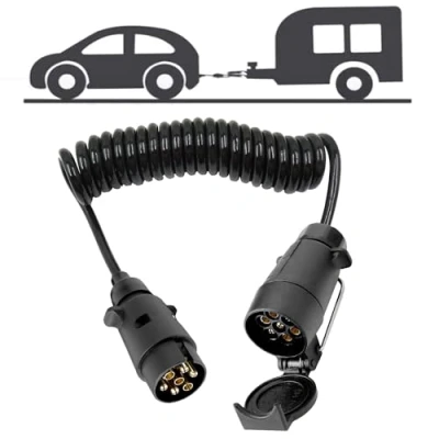 Afbeelding van Verlengkabel voor aanhanger, 7 polig, 3 m, spiraalverlenging, verlengkabel, stekker, kabelconnector, lente, bekabeling, stekker door caravan, vrachtwagen, camper, tractor, auto,