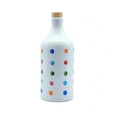 Afbeelding van Frantoio Muraglia, keramisch aardewerk erwten met extra vierge olijfolie 500 ml, middelgrote fruitige essence, de hand gemaakt en versierd door onze ambachtslieden uit Apulië
