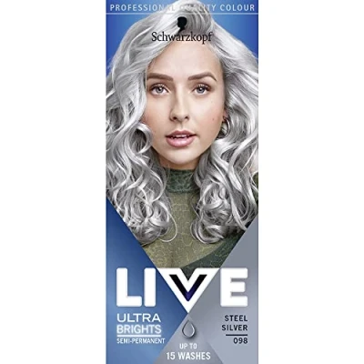 Afbeelding van Schwarzkopf LIVE ultra brights or pastels, semi permanente haarverf voor haar, houdt tot 15 wasbeurten, zilverstaal 098