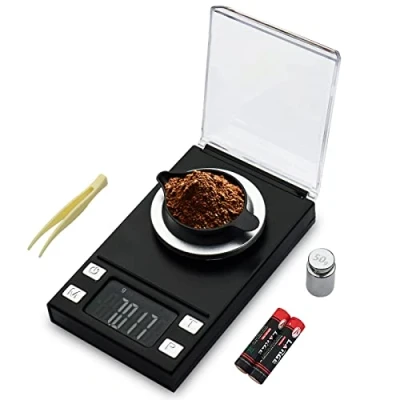 Afbeelding van UNIWEIGH Milligram Weegschaal 50 g/0,001 g, Mini Carat Gram Precisie voor Medicine Poeder, Sieraden, Edelstenen, Navulbaar, Lab, Zakweegschaal met Cal Weight, Tare, LCD, Poedertang
