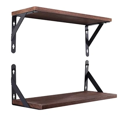 Afbeelding van AGM Set van 2 zwevende wandplanken, 42,5 cm x 15 cm, rustiek hout, functionele wanddecoratie voor keuken, kantoor, badkamer, slaapkamer, woonkamer, wasruimte