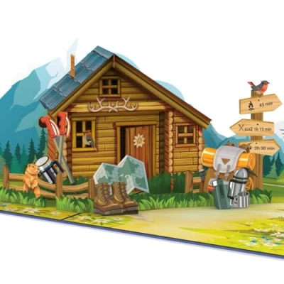 Afbeelding van papercrush® Pop up kaart berghut, goed voor wandelen en klimmen, 3D verjaardagskaart wandelvakanties, reizen bergvakantie, of
