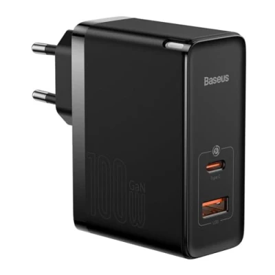 Afbeelding van Baseus GaN5 100W Snellader met Fast Charge + USB C Kabel Zwart