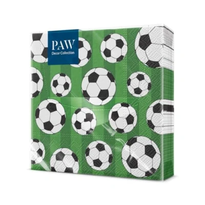 Afbeelding van PAW Papieren servetten, 3 laags (33 x 33 cm), 20 stuks, perfect voor feesten, verjaardagen, vieringen, ideale tafeldecoratie verjaardagsfeest voetbal