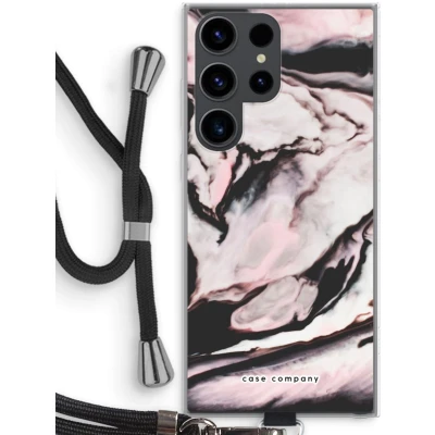 Afbeelding van Case Company® hoesje met Koord geschikt voor Samsung Galaxy S23 Ultra Roze stroom Telefoonhoesje Zwart Bescherming aan alle Kanten en Over de Schermrand