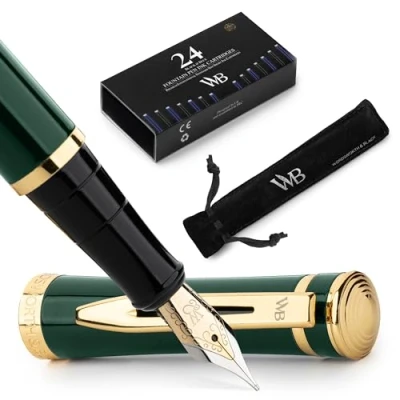 Afbeelding van Wordsworth and Black Luxe vulpen met medium penpunt, 24 inktpatronen [zwart en blauw], navulbare vulpen, inktconverter, pennen om te schrijven of kalligrafie