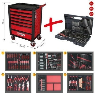 Afbeelding van KS Tools 826.7598 Werkplaatswagen Plaatstaal Kleur (specifiek): Zwart, Rood