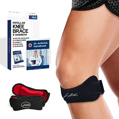 Afbeelding van Dr. Arthritis Kniebrace, ontworpen door artsen, sportkniebrace, crossfit, riem, knierail, voor tendinitis, hardloperknie, ITB, boekje inbegrepen, [zwart, paar]