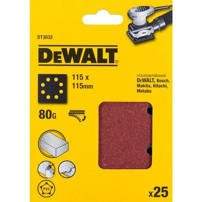 Image de DEWALT DT3032 QZ papier de verre 1/4 115x115mm perforé velcro grain 80 (25 pcs)