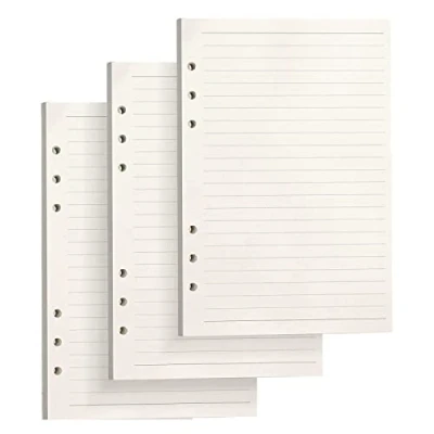 Afbeelding van PALUDO 135 vellen A5 gelinieerd papier, 6 gaten, wit navulpapier, gelinieerd, beweegbare vellen, voor A5, navulbaar, dagboek, dagboek