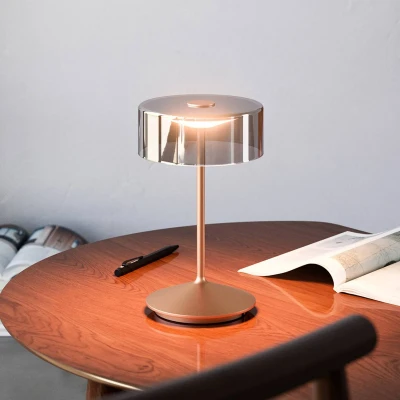 Afbeelding van Numotion LED oplaadbare tafellamp, brons, glas, IP54, dimbaar