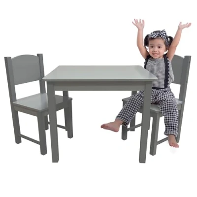 Afbeelding van Maxx Kidz Kindertafel met 2 Stoeltjes Speeltafel voor Kinderen Ideaal als Tekentafel Peuter Stoeltje Tafel Kindermeubels van Hout Grijs