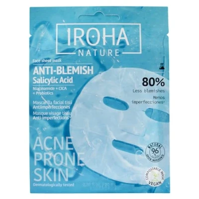 Afbeelding van Iroha Nature Masker tegen onzuiverheden salicylzuur, niacinamide, citroen en probiotica 20 ml zakje voor gemengde tot vette huid voorkomt vermindert puistjes
