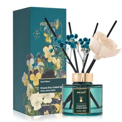 Afbeelding van Airkeep Diffuseur d&#039;arômes 150 ml La Reine des Neiges Pear Cooked Apple Reed Diffuser Set, Rose de parfum, désodorisant pour chambres, salles bains, bureaux, armoires