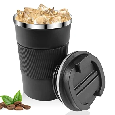 Afbeelding van Relota Zwarte koffiebeker, 380 ml, lekvrije thermosbeker van 304 roestvrij staal, dubbelwandig geïsoleerd, autobeker, herbruikbaar voor koffie, water en thee