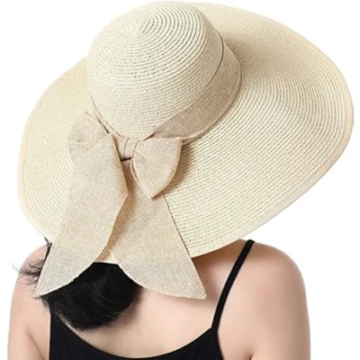 Afbeelding van BABAHU Opvouwbare strohoed met brede rand voor dames, zomerzonnehoed, strandhoed, uv bescherming 50+