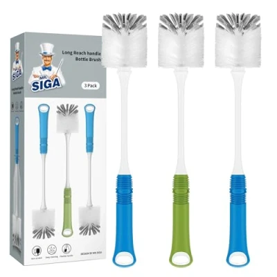Afbeelding van MR.SIGA lange handgreep reinigingsborstel bekerborstel flessenborstel glazen borstel mixpot spoelborstel tule met nylon haren, verpakking van 3 stuks