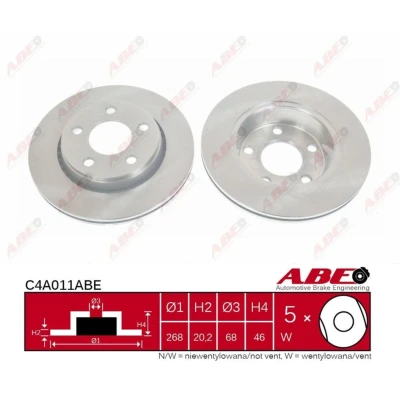 Afbeelding van ABE C4A011ABE Remschijf Achteras 269 19,9 5 112 Geventileerd Gecoat AUDI: 100 C3 Avant, A8 D2