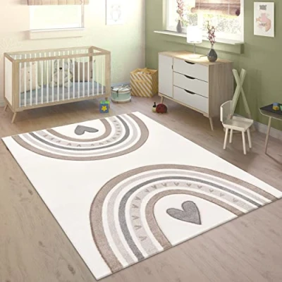 Afbeelding van Paco Home Tapijt Voor Kinderen Vloerkleed Kinderkamer Regenboog Stippen Hart 3D 80x150 cm