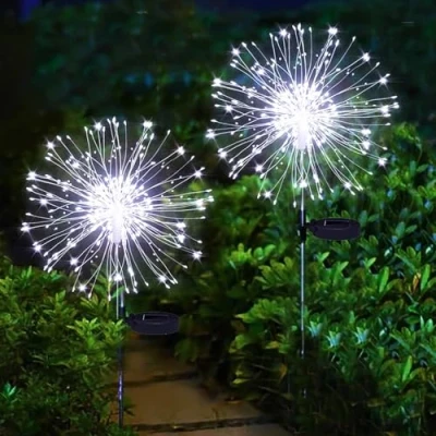 Afbeelding van Yowin Lamp op zonne energie voor buiten, tuin, 2 stuks, 120 leds, vuurwerk energie, 8 modi, buitenverlichting, waterdicht, zonnelamp gazon, terras, decoratie, wit