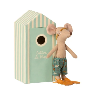 Afbeelding van Maileg knuffelmuis grote broer strandhokje 15 cm