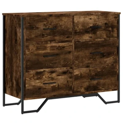 Afbeelding van vidaXL Ladekast 91x35,5x74,5 cm bewerkt hout gerookt eikenkleurig