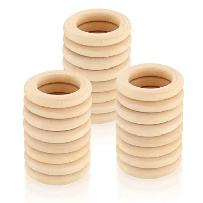 Afbeelding van 24 stuks natuurlijke houten ringen voor doe het zelf sieraden, macraméarmbanden, hangers, hangende decoratie, 70 mm