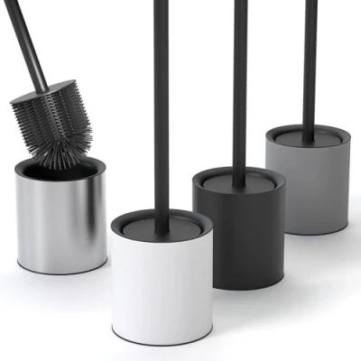 Afbeelding van SAVEGA Antibacteriële Toiletborstel van siliconen en roestvrij staal met elegante toiletborstelhouder Design spatbescherming (wit)