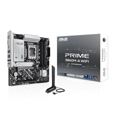 Image de ASUS PRIME B860M A WIFI carte mère micro ATX Socket LGA1851 B860 Chipset USB C 3.2 Gen 2x2, 2, 1, 1 2.5 Gigabit LAN, Bluetooth, Wi Fi 6E graphique embarquée (unité centrale requise) audio HD (