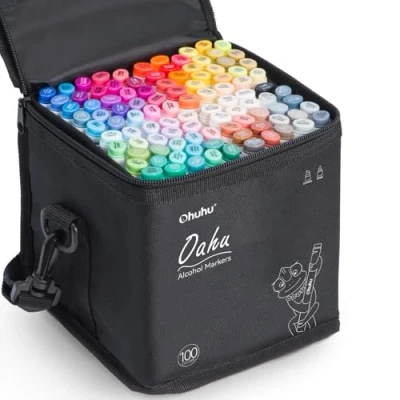 Afbeelding van Ohuhu 100 kleuren, marker met dubbel uiteinde, viltstift voor kunstschetsen, animatieontwerp, zwart zakje volwassenen, spel, tekenfilms en schilderijen
