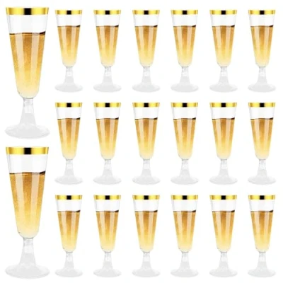 Afbeelding van Hisdricus 20 stuks kunststof glazen, 150 ml, champagnefluit van kunststof, herbruikbare bekers voor bruiloft, verjaardag, feest, transparant