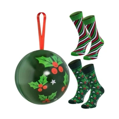 Afbeelding van Rainbow Socks Kerstsokken in bal voor hem en haar 2 paar, x donkergroen