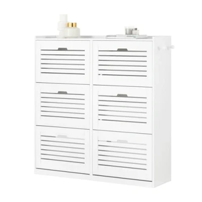 Afbeelding van SoBuy Schoenenkast met 6 kleppen, schoenenopbergkast, schoenenkast, opbergdoos 2 haken, grote capaciteit voor entree, hal, 115 x 30 112 cm, FSR145 W