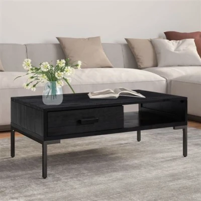 Afbeelding van Salontafel 90X50X35 Cm Massief Grenenhout Zwart