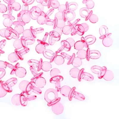 Afbeelding van JZK 100 x roze mini kunstmatige fopspeen acryl baby meisjes feest decoratie tafel confetti gunsten doos voor doop geboorte verjaardag accessoires