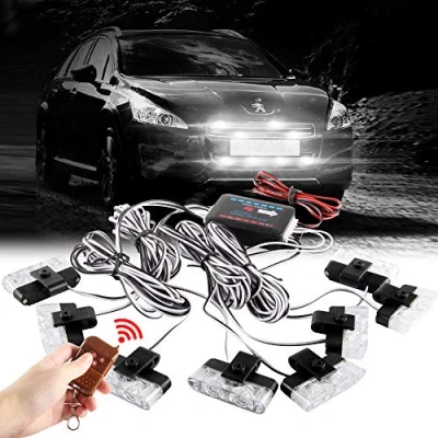 Afbeelding van Sidaqi Wit 16 leds Stroboscooplichten voor rooster, waarschuwingslichten, dashboard, politie, flashlichten auto, truck , ambulance, noodstroboscooplichten met draadloze afstandsbediening 12V