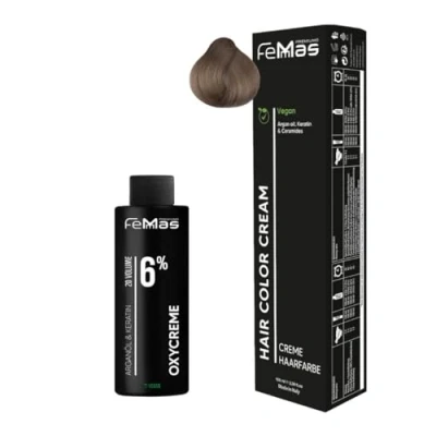 Afbeelding van Femmas Licht blond haarkleurset 9.00 I Hair Color Cream 100 ml + oxy crème 6% permanente haarkleur ontwikkelaar zacht en duurzaam kleuring voor