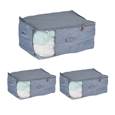 Afbeelding van Relaxdays opberghoes dekbed set van 3 28 cm hoog opbergtas kleding onder bed