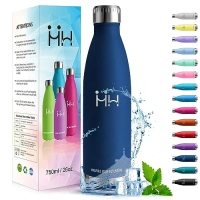 Image de HoneyHolly Bouteille isotherme en acier inoxydable 18/8 thermique 750 ml Sans BPA d&#039;eau sous vide thermos pour école, sport, bureau