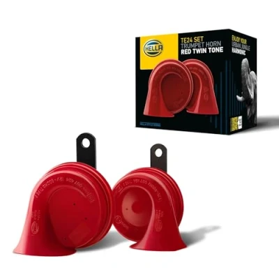 Image de HELLA Trompette STYLE HORN TE24 SET 12V 110dB(A) 400Hz 500Hz à tonalité grave/à aiguë électrique ECE Couleur du carter: rouge/noir Raccord plat 3FH 007 424 811