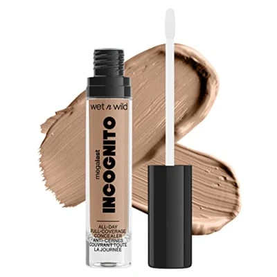 Afbeelding van Wet n Wild Megalast Incognito Full Coverage Concealer, dekkend en rijkelijk gepigmenteerd, gemiddelde tot volledige dekking, matte afwerking, voedende hydraterende formule, met sheaboter, medium